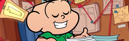  ilustração do Cebolinha da Turma da Mônica estudando Educação Financeira 